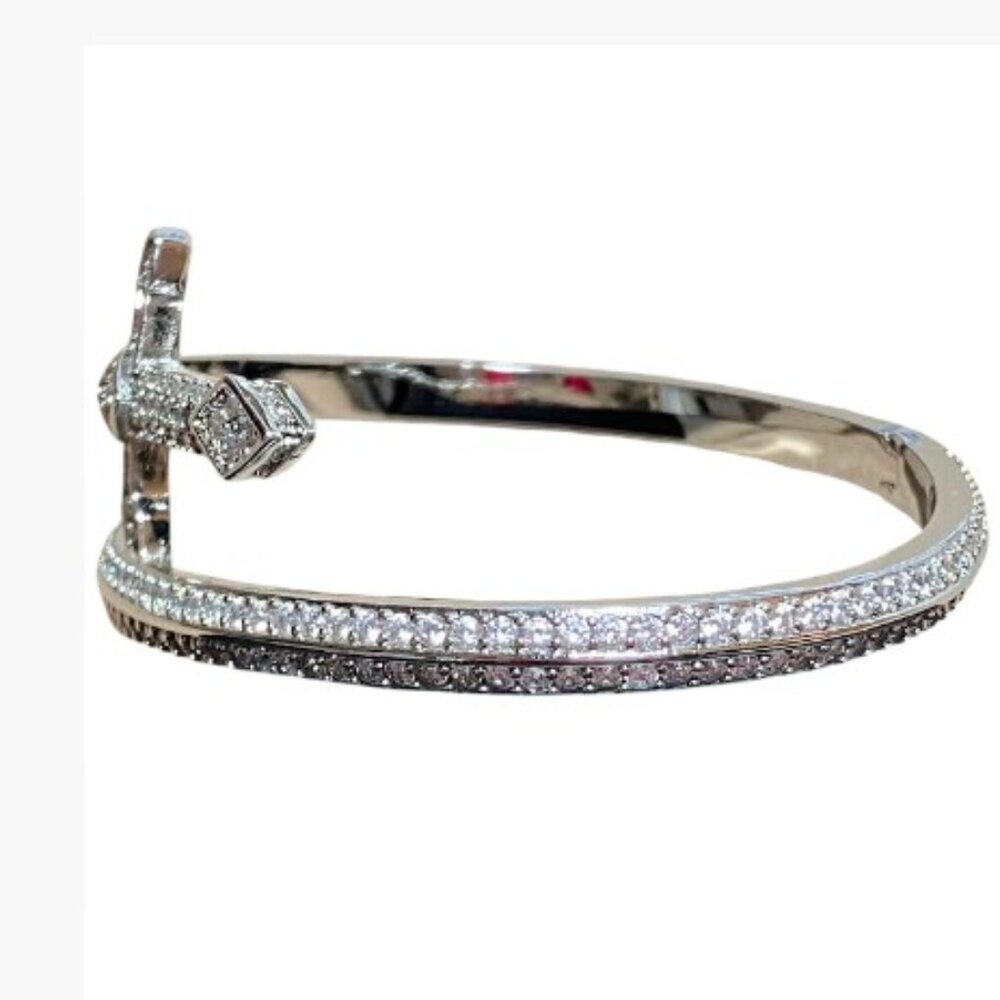 Sword of Justice Open Cuff Design Silver-Tone with Pave Cubic Zirconias EUC S/M - Picture 2 of 7